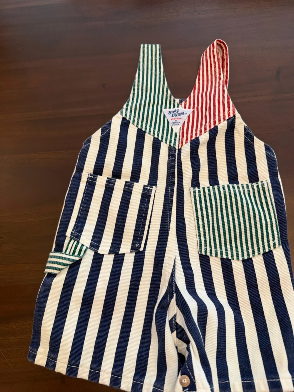 Vtg OshKosh Cotton Stripe Overalls Denim Blue/White Engineer Made USA